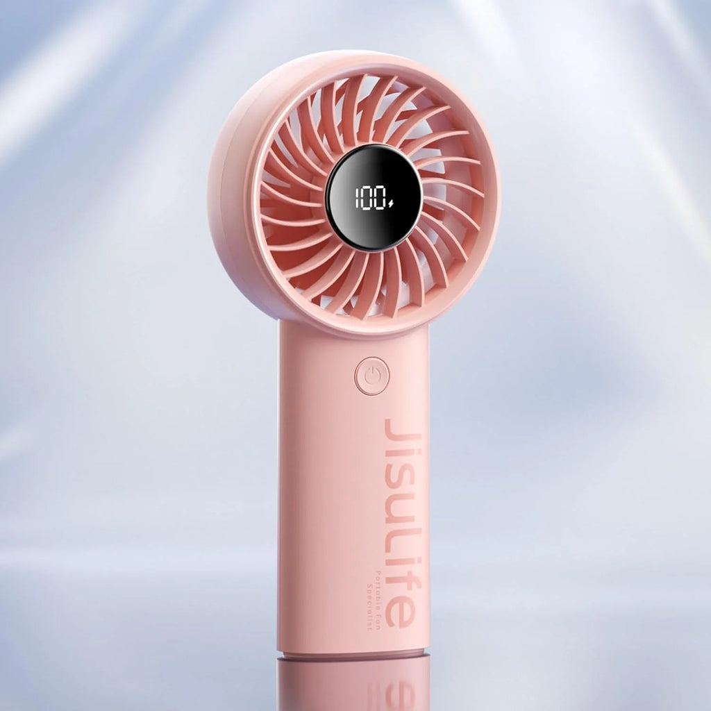 JISULIFE Life9 Portable Handheld Mini Fan – 3600mAh USB Rechargeable Pocket Fan with 5 Speeds for Makeup, Travel & Camping (Pink)