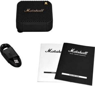 Marshall Willen Portable Bluetooth Speaker Featuring 15+ Hours of Portable Playtime and IP67 Dust & Waterproof Rating – Black & Brass