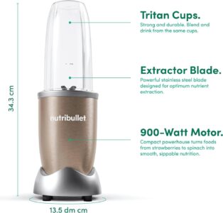 Nutribullet Pro 900W Champagne Gold, 12 Pcs Set, Usa #1 Mixer / Grinder / Smoothie Maker, “The Original “, Food Processor, Best Blender, 3 Unbreakable Jars, 2 Blade Set (Wet & Dry) – 900 Watts