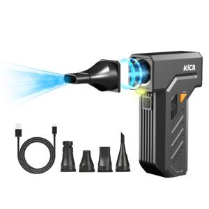 KiCA Jet Fan Ultra Cordless Electric Air Duster with LED Light, 130000 RPM Brushless Motor, Stepless Speed Control, High-Power Dust Blower for PC, Keyboard, Car, Home & Outdoor Use (Black)