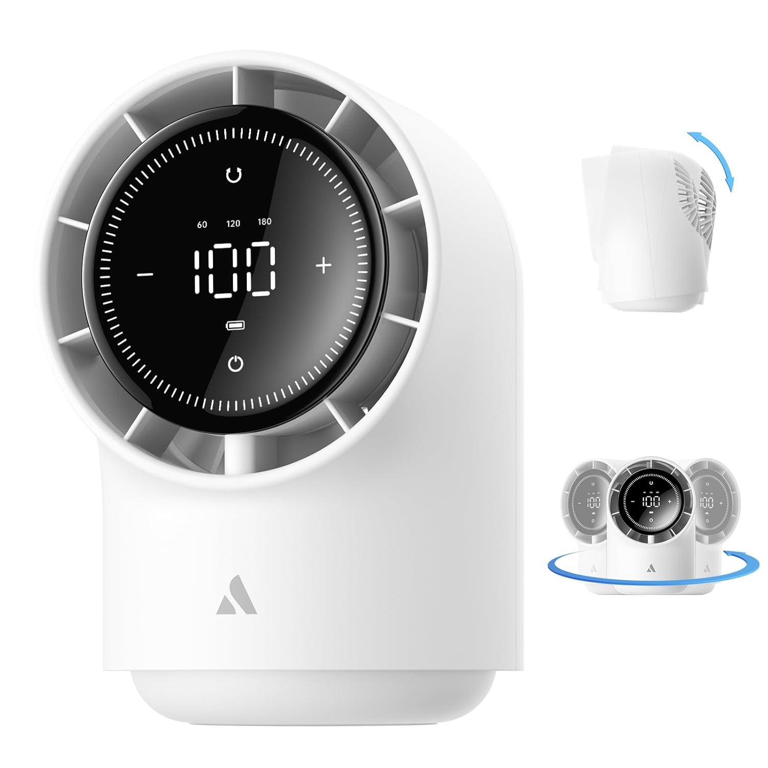 Aecooly Touch-Control Desk Fan with Digital Display, 100 Speed Settings, Quiet 4000mAh Rechargeable Portable Table Fan for Bedroom, Office & Travel – White