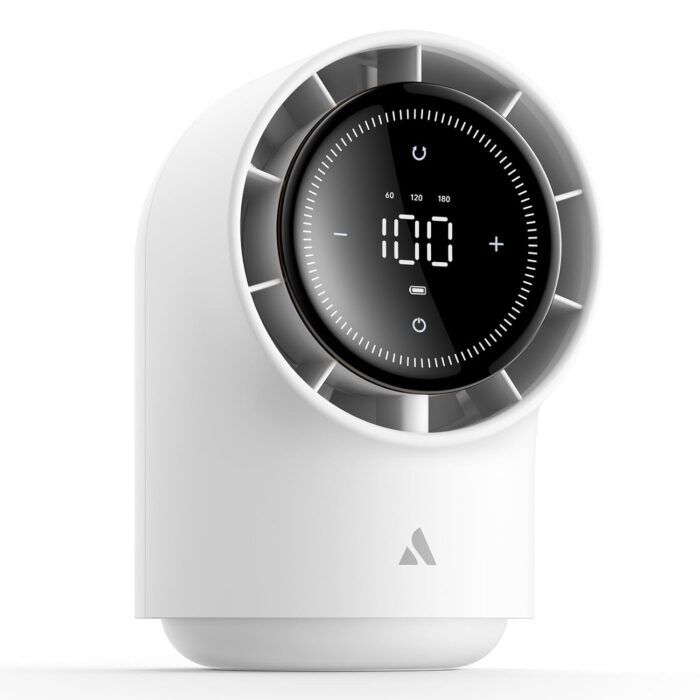 Aecooly Touch-Control Desk Fan with Digital Display, 100 Speed Settings, Quiet 4000mAh Rechargeable Portable Table Fan for Bedroom, Office & Travel – White