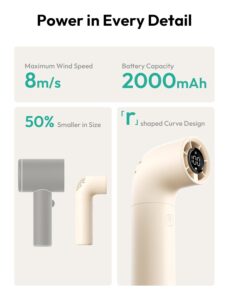 Aecooly Portable Handheld Turbo Fan – 19000 RPM, 6 Speeds, 15H Cooling, Aluminum Mini Design (Beige)
