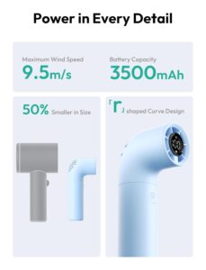 Aecooly Portable Handheld Turbo Fan – 19000 RPM, 6 Speeds, 15H Cooling, Aluminum Mini Design (Blue)