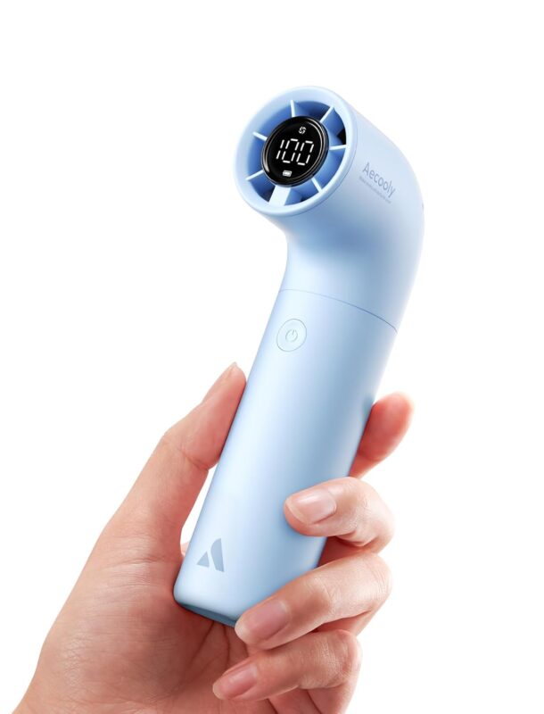 Aecooly Portable Handheld Turbo Fan – 19000 RPM, 6 Speeds, 15H Cooling, Aluminum Mini Design (Blue)
