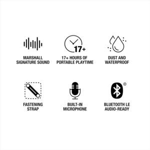 Marshall Willen II Portable Bluetooth Speaker Featuring 17+ Hours of Portable Playtime and IP67 Dust & Waterproof Rating – Black & Brass