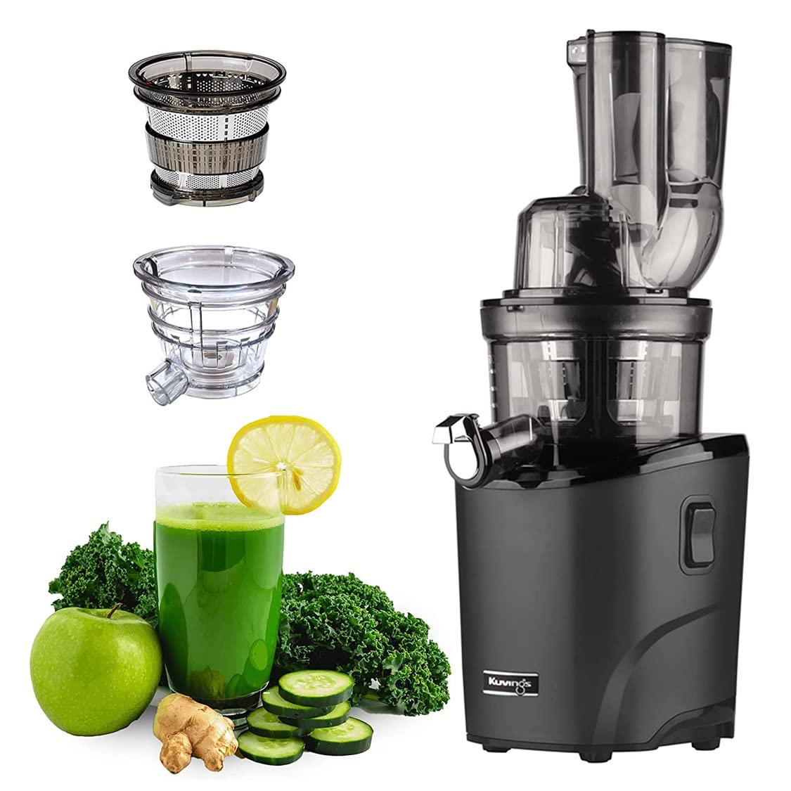 Kuvings REVO830 Black with Smoothie & Sorbet Strainers ,Luxury Cold Press Whole Slow Juicer, World’s 1st Patented Automatic-Cutting Auger to reduce juicing time, 240W Strong Motor, 12 Yrs Motor Warranty