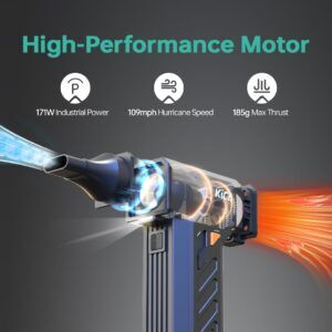 KiCA Jet Fan Ultra Cordless Electric Air Duster with LED Light, 130000 RPM Brushless Motor, Stepless Speed Control, High-Power Dust Blower for PC, Keyboard, Car, Home & Outdoor Use (Black)