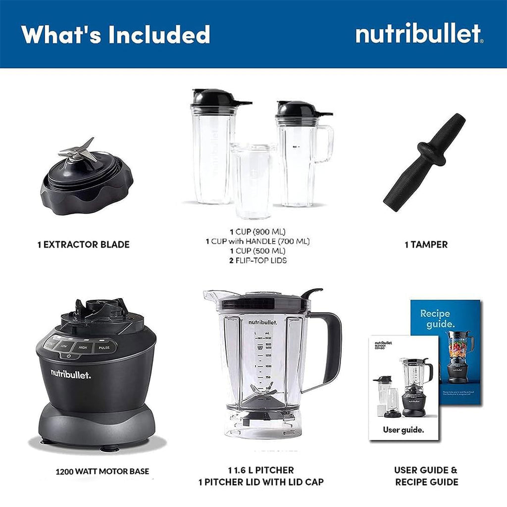 Nutribullet 1200W Combo Blender — Multi-Function Blending System with Pitcher & Cups (Dark Grey)