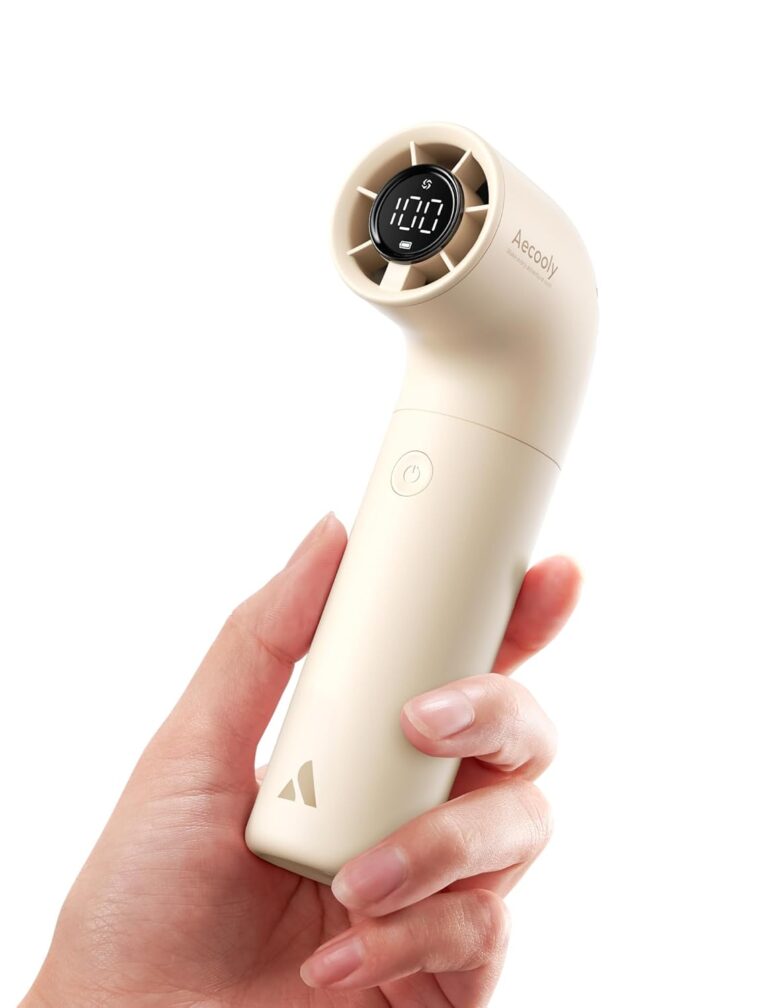 Aecooly Portable Handheld Turbo Fan – 19000 RPM, 6 Speeds, 15H Cooling, Aluminum Mini Design (Beige)