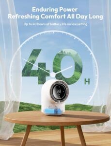 Aecooly Touch-Control Desk Fan with Digital Display, 100 Speed Settings, Quiet 4000mAh Rechargeable Portable Table Fan for Bedroom, Office & Travel – White