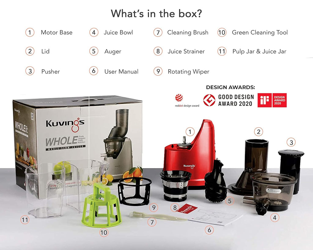 Kuvings B1700 Cold Press Juicer — Professional Whole Slow Juicing System (Dark Red)