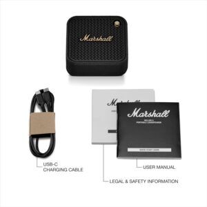 Marshall Willen II Portable Bluetooth Speaker Featuring 17+ Hours of Portable Playtime and IP67 Dust & Waterproof Rating – Black & Brass