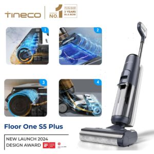 Tineco Floor ONE S5 Plus – Smart Cordless Wet & Dry Vacuum & Mop for Hard Floors, Tackles Tough Stains & Pet Hair, Patented iLoop Sensor with Self-Cleaning Brush, 2-Year Warranty (Black)