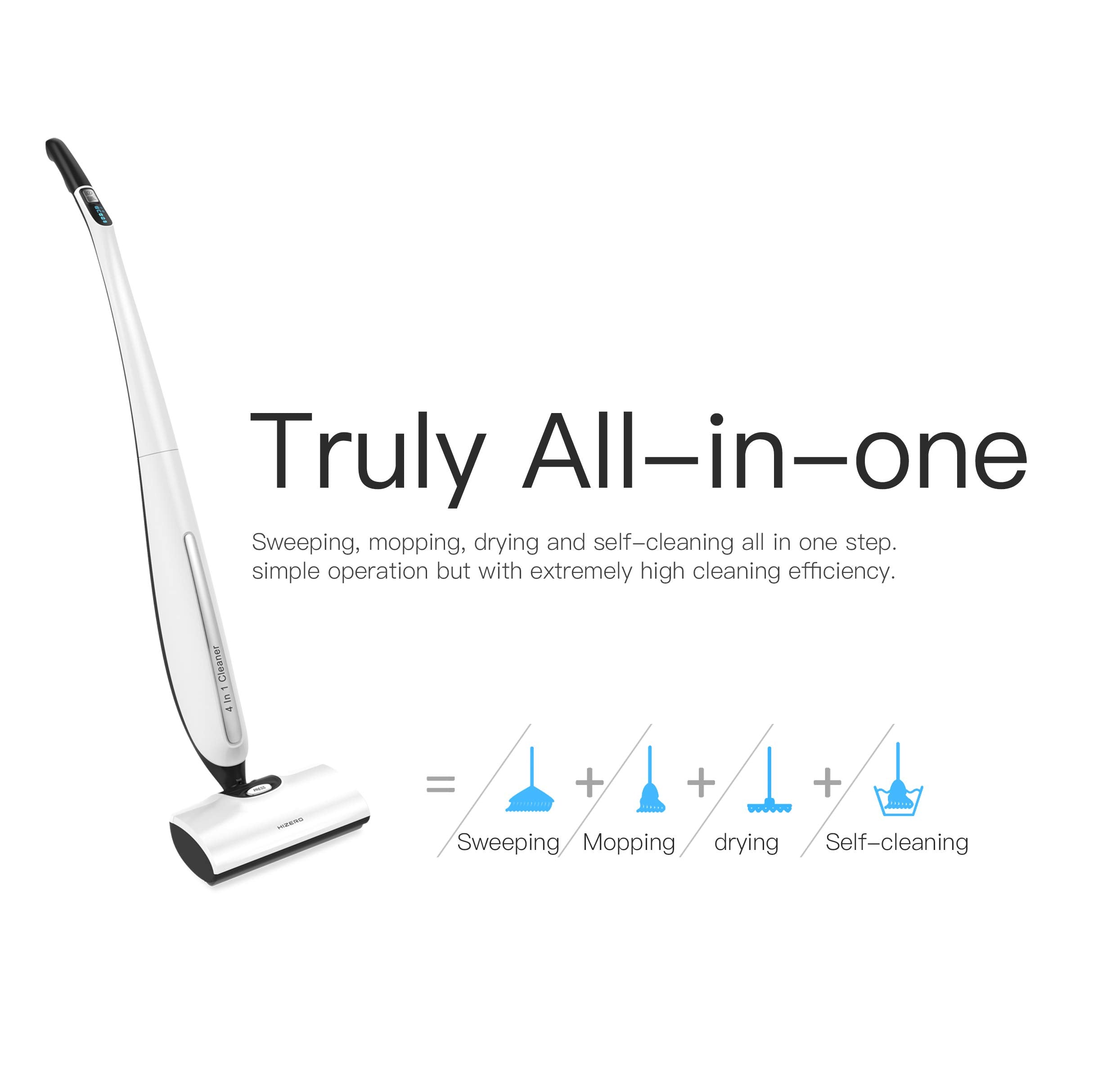 HIZERO F100 Bionic Hard Floor Cleaner – Cordless Wet & Dry Electric Mop, Lightweight Ultra-Quiet Upright Cleaner with 80-Minute Runtime, White