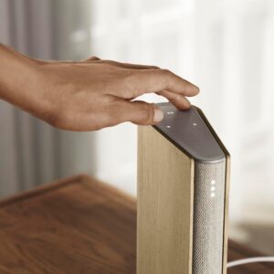 Bang & Olufsen Beosound Emerge Wi-Fi Wireless Bookshelf Speaker, Gold Tone & Light Oak Finish, 60W Power