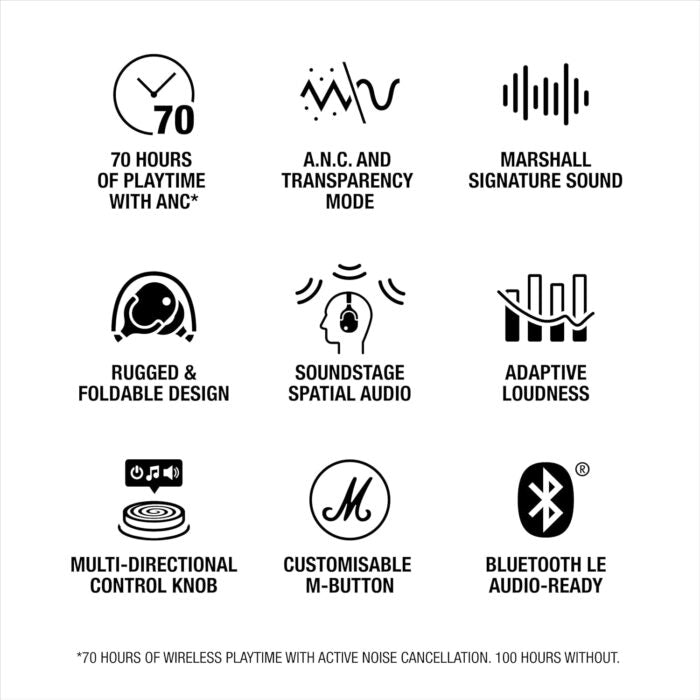 Marshall Monitor III Over-Ear Bluetooth Headphones with Active Noise Cancelling Technology