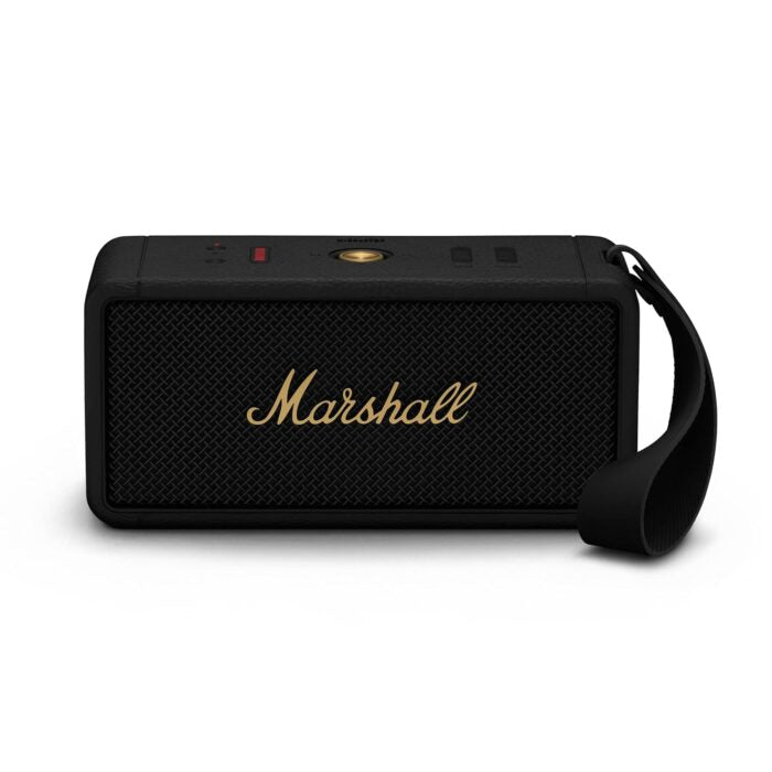 Marshall Middleton Portable Bluetooth Speaker Featuring 360° Sound, 20+ Hours of Portable Playtime and IP67 Dust & Waterproof Rating – Black & Brass