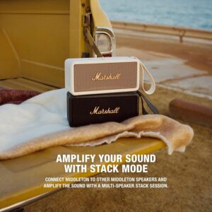 Marshall Middleton Portable Bluetooth Speaker Featuring 360° Sound, 20+ Hours of Portable Playtime and IP67 Dust & Waterproof Rating – Black & Brass