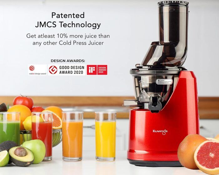 Kuvings B1700 Professional Whole Slow Juicer Featuring Patented JMCS Technology, Smoothie & Sorbet Strainers, 240W Motor and 12-Year Motor Warranty – Red