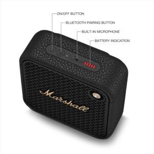 Marshall Willen II Portable Bluetooth Speaker Featuring 17+ Hours of Portable Playtime and IP67 Dust & Waterproof Rating – Black & Brass