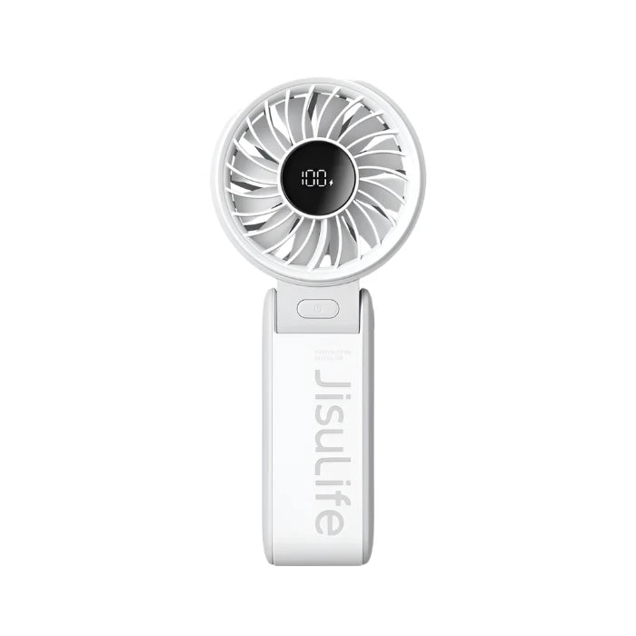 JISULIFE Life7 Handheld Fan (2024 Edition) – Powerful Portable Cooling Fan with LED Display, Up to 19.5 Hours Runtime, 5000mAh Battery, 5 Speeds, 3-in-1 Handheld/Desk/Neck Fan with Lanyard, Travel Essential for Women & Men (Light Grey)